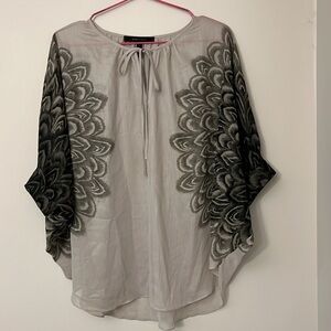 BCBGMAXAZRIA Fiona Drapey Printed Keyhole Blouse
